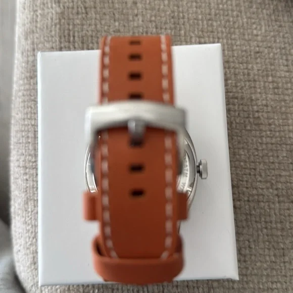 Men's Watch with White Dial and Brown Leather Strap. NWOT - Picture 2 of 2